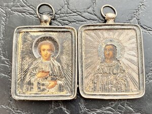 Святой Пантелеимон и святая Варвара . Серебро 84.