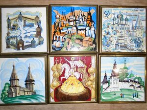 Лот из 12 плиток с рисунками соборов и церквей