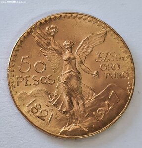 50 песо 1947 золото  41.6 грам Мексика 100 лет независимости