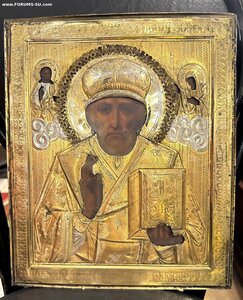 Икона «Св. Николай Чудотворец». Оклад серебро 84 пробы.